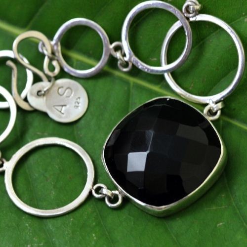 Black onyx bracelet, Sterling silver bracelet, Artisan handmade jewelry