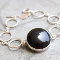 Black onyx bracelet, Sterling silver artisan handmade bracelet