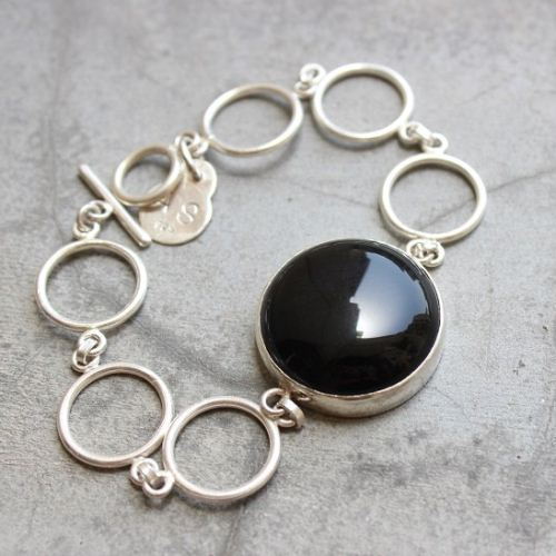 Black onyx bracelet, Sterling silver artisan handmade bracelet