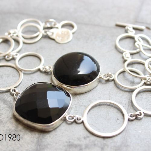 Black onyx bracelet, Sterling silver artisan handmade bracelet