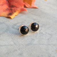 Black onyx earring, Handmade studs, Gemstone silver stud 8mm