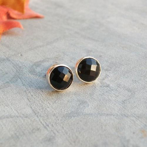 Black onyx earring, Handmade studs, Gemstone silver stud 8mm