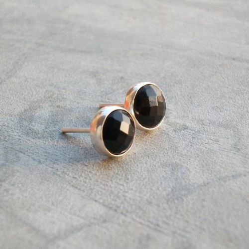 Black onyx earring, Handmade studs, Gemstone silver stud 8mm