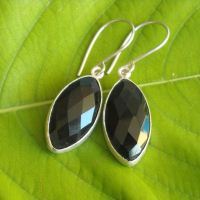 Black onyx leaf marquise handmade gemstone sterling silver earrings