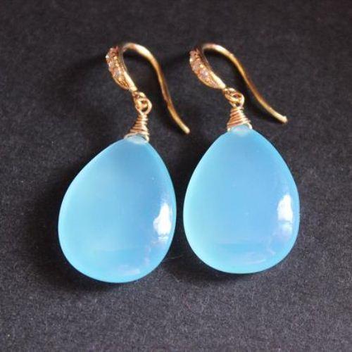 Blue Chalcedony Earrings - Chalcedony Drop Earrings - Blue Drop