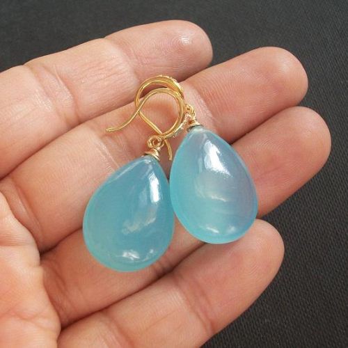 Blue Chalcedony Earrings - Chalcedony Drop Earrings - Blue Drop