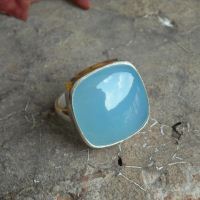 Blue Chalcedony Jewelry, Aqua blue Chalcedony silver ring, Cushion cut