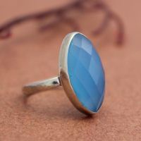 Blue Chalcedony Ring, Marquise cut faceted gemstone silver ring