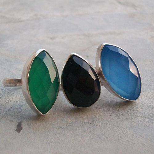 Blue Chalcedony Ring, Marquise cut faceted gemstone silver ring