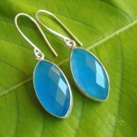 Blue Chalcedony earrings, Dangle earrings, Marquise silver earrings