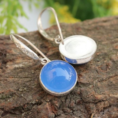 Blue Chalcedony earrings, Silver bridal Earrings, Blue earrings 