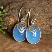 Artisan blue chalcedony earrings in sterling silver, Bridal earrings
