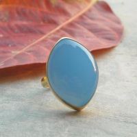 Blue Chalcedony ring, Vermeil ring, Gold marquise ring, Bold ring