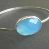 Blue Chalcedony sterling silver bangle bracelet, artisan bangle,Bangle bracelet, chalcedony bracelet, Gemstone bracelet