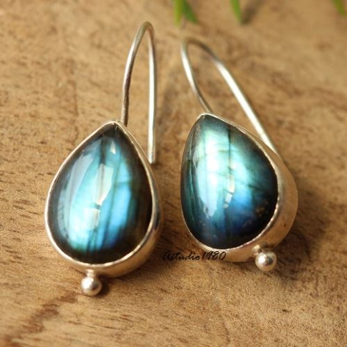 Blue Labradorite gemstone earrings Handmade sterling silver