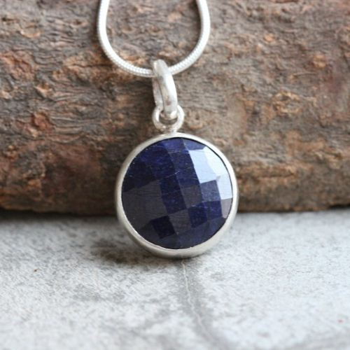 Blue Sapphire necklace, Sapphire sterling silver handmade pendant