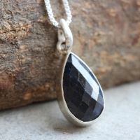 Blue Sapphire pendant necklace, Tear drop silver pendant