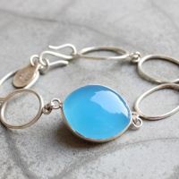 Blue chalcedony bracelet, Artisan bracelet in silver