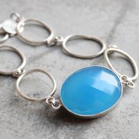 Blue chalcedony bracelet, Oval bracelet, Chalcedony silver bracelet