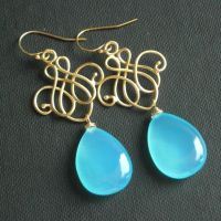 Blue chalcedony earrings, Blue chandelier silver dangler earrings