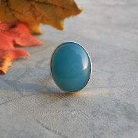 Blue chalcedony ring, 925 sterling silver oval ring, Large bold ring