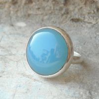 Blue chalcedony ring, Artisan ring, Silver handmade ring