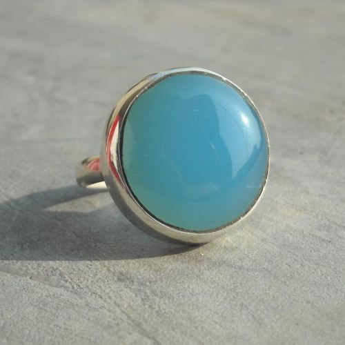 Blue chalcedony ring, Artisan ring, Silver handmade ring