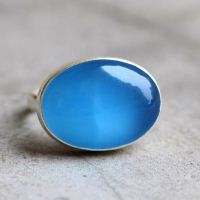 Blue chalcedony ring, Blue ring, Oval bold silver ring
