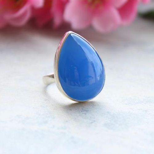 Blue chalcedony ring, Cornflower blue ring, Artisan silver rings