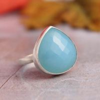 Blue chalcedony ring, Gemstone ring, Blue heart silver ring