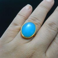 Blue chalcedony ring, vermeil ring, gold ring, oval cabochon ring