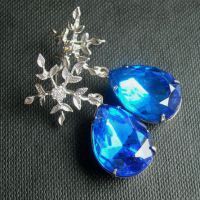 Blue crystal earrings, Bridal earrings, Vintage crystal sterling silver bridal earrings