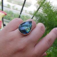 Blue labradorite sterling silver ring, Tear drop, Gift ideas