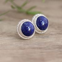 Blue lapis stud earrings for women, Cute unique stud earrings silver