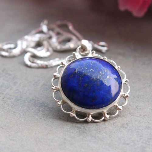 Blue pendant, Lapis lazuli pendant, Lapis silver pendant