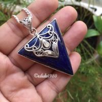 Lapis lazuli pendant necklace, Artisan sterling silver pendant chains