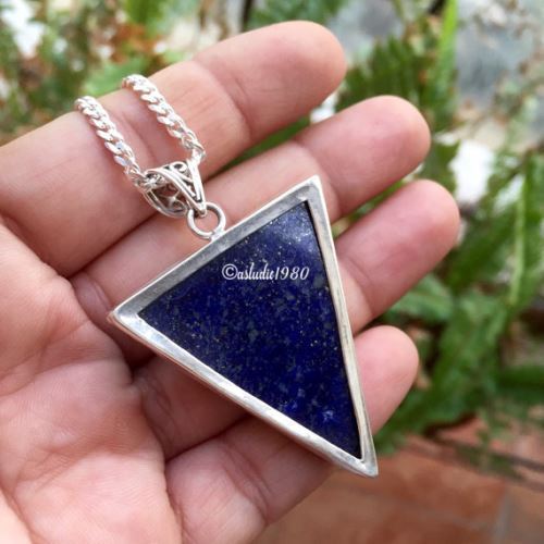 Lapis lazuli pendant necklace, Artisan sterling silver pendant chains