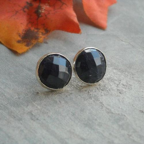 Buy Blue sapphire earrings, 10mm stud round silver earrings online at ...