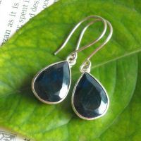 Blue sapphire earrings, Faceted tear drop silver earring, Precious jewelry