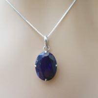 Blue sapphire gemstone pendant chain silver, September birthstone gift