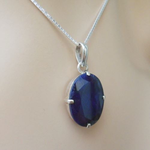 Blue sapphire gemstone pendant chain silver - September birthstone gift