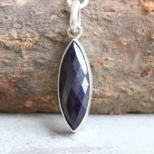 Blue sapphire pendant necklace, Silver pendant, Marquise pendant 