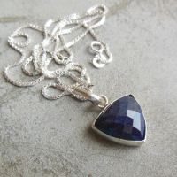 Blue sapphire pendant necklace, Blue Triangle pendant silver