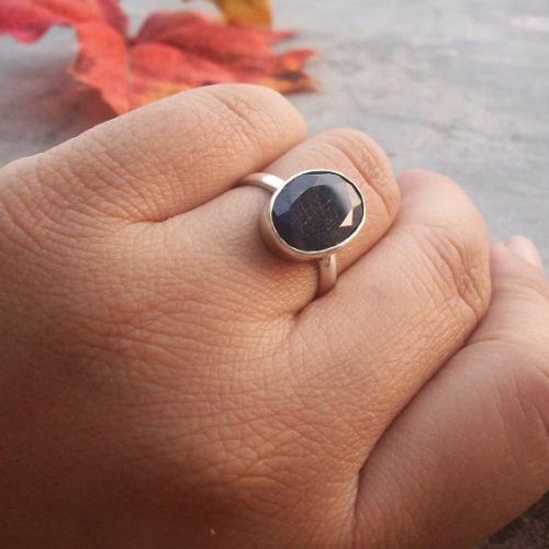 Blue sapphire ring, Sapphire Cabochon ring, Silver sapphire ring