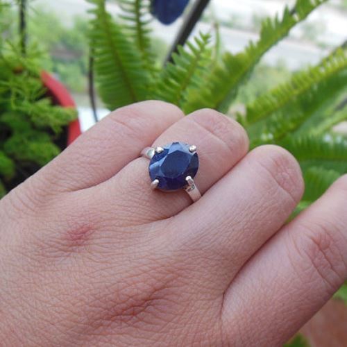 Blue sapphire silver ring, September birthstone jewelry Gift