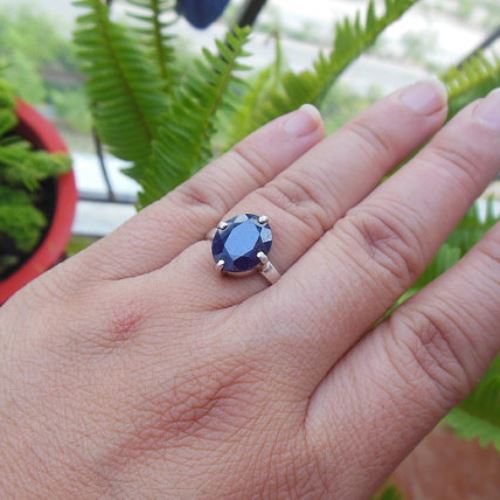 Blue sapphire silver ring, September birthstone jewelry Gift