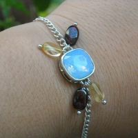 Blue sea crystal opal bracelt with citrine, garnets,sterling silver