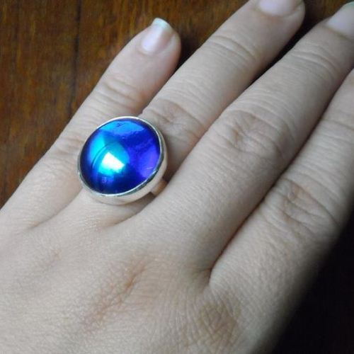 Blue vintage cab ring, Sapphire color glass silver ring