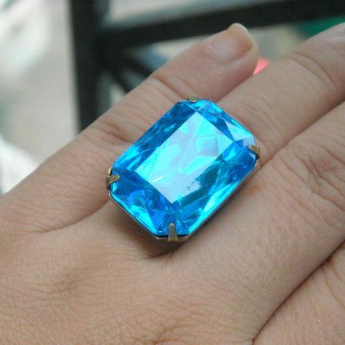 Bold blue Vintage brass golden Adjustable Cocktail Ring