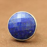 Bold ring, Lapis lazuli ring, Large round denim blue, 925 silver